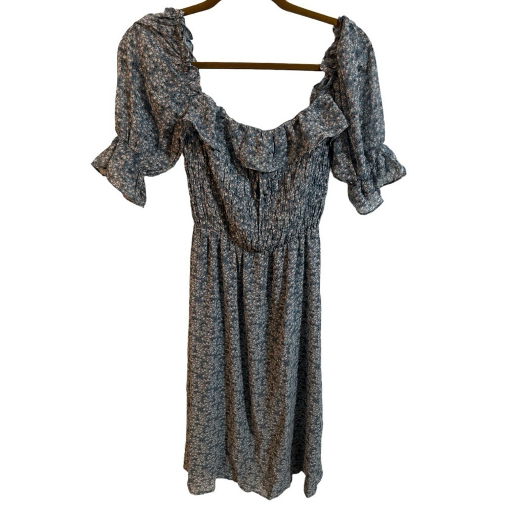 Papermoon Blue Floral Drop Waist Maxi Dress With Peasant Sleeves